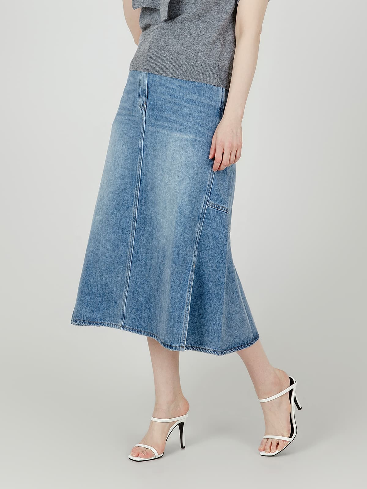 소프트 데님 슬릿 스커트