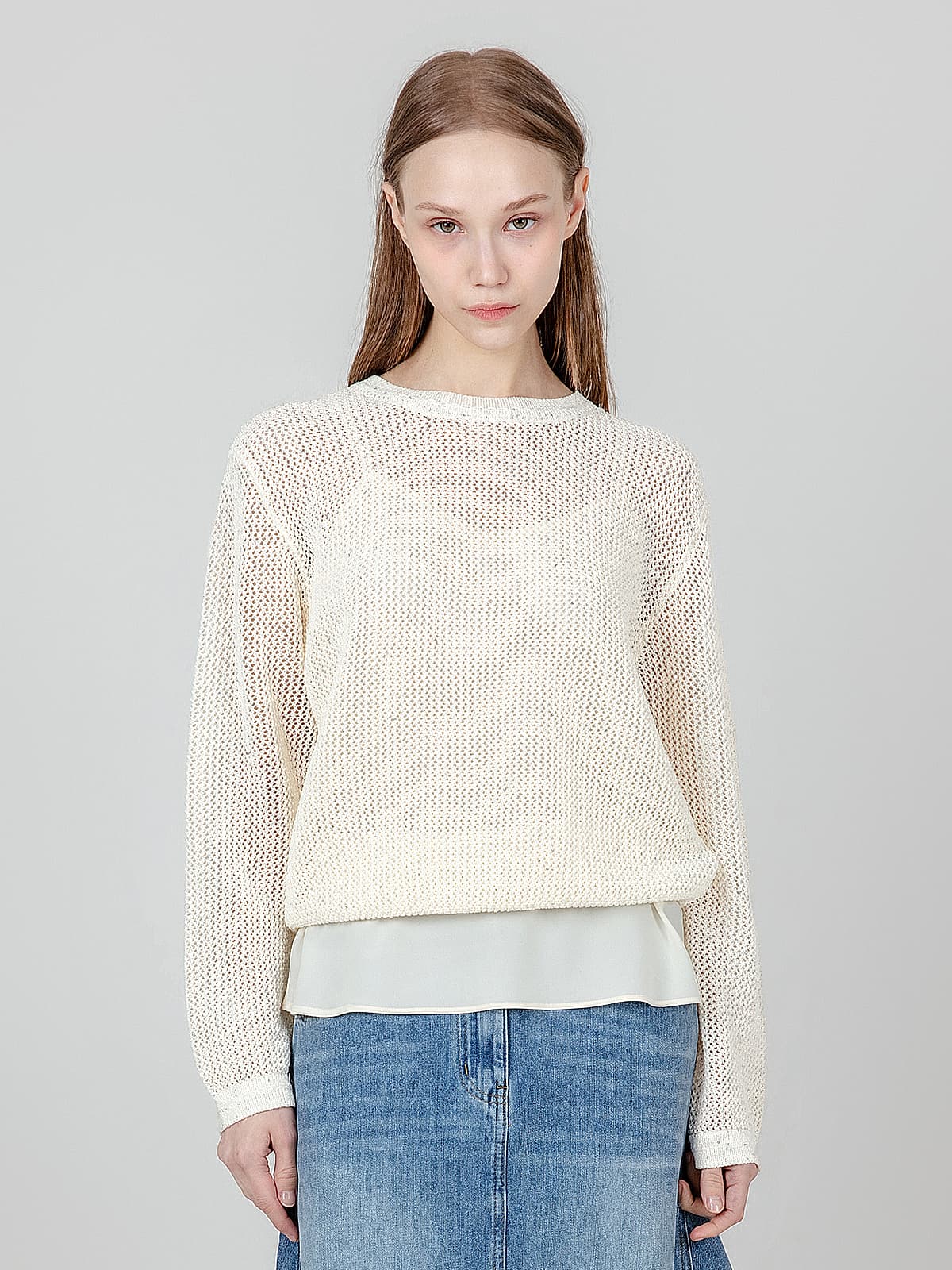 글리터 메쉬 니트 아이보리