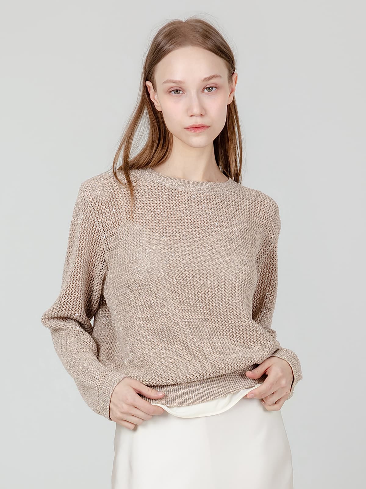 글리터 메쉬 니트 베이지